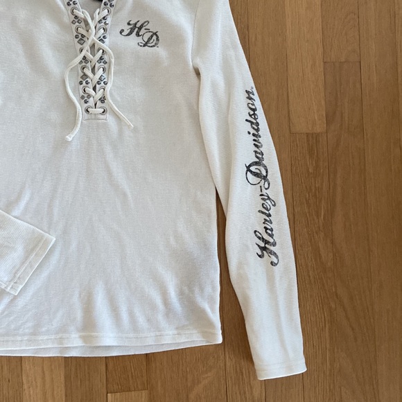 Harley Davidson Waffle Weave Hooded Size Small Top - Picture 11 of 14